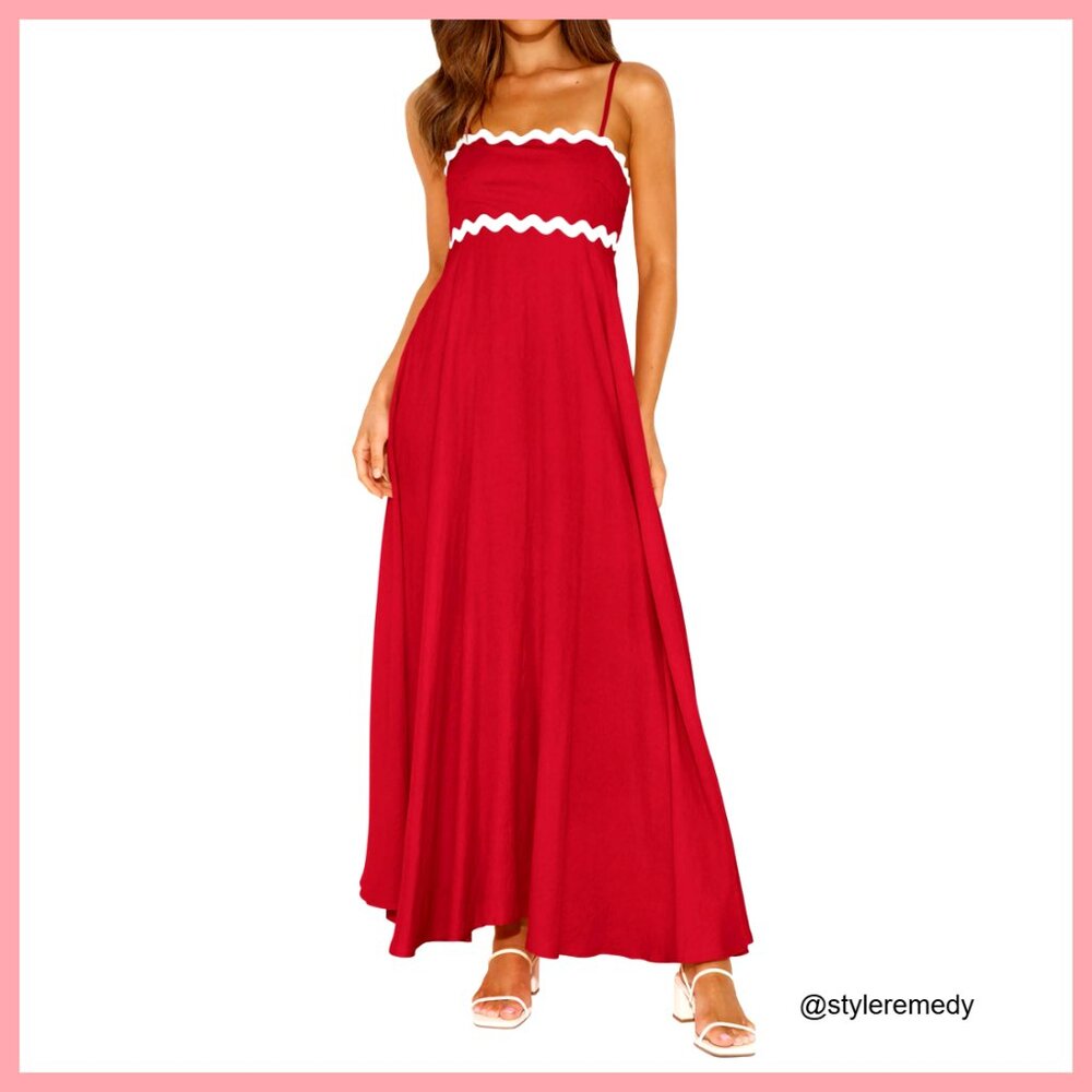 Spaghetti Strap Maxi Dress Smocked Back A-Line Boho Beach Sundress